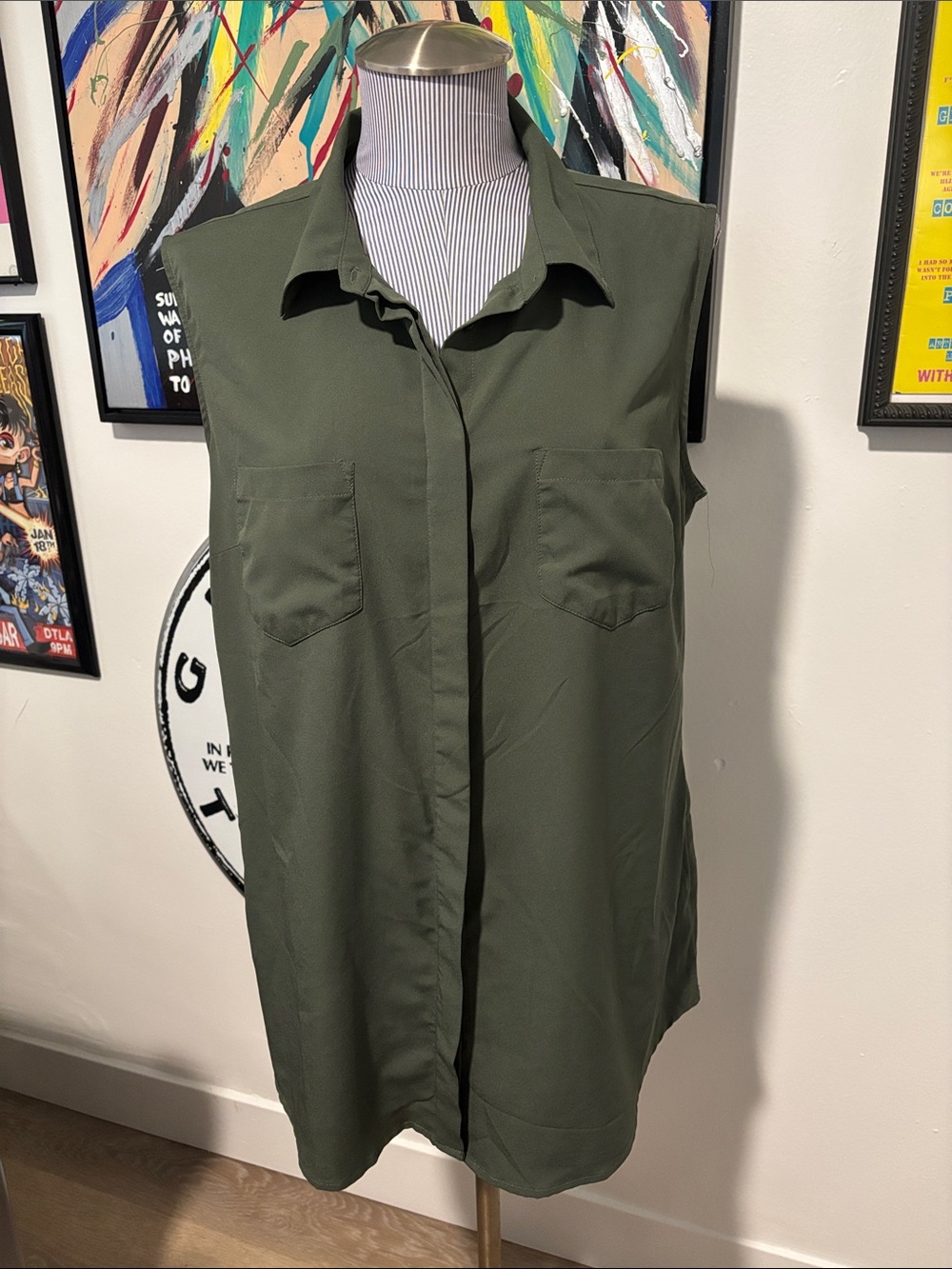 Merona Olive Green Sleeveless Collared Tunic